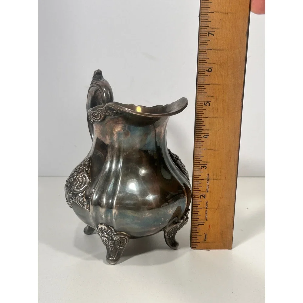 Vintage Towle 2904 Ornate Silver Plated Footed Creamer Pitcher Repousse Floral